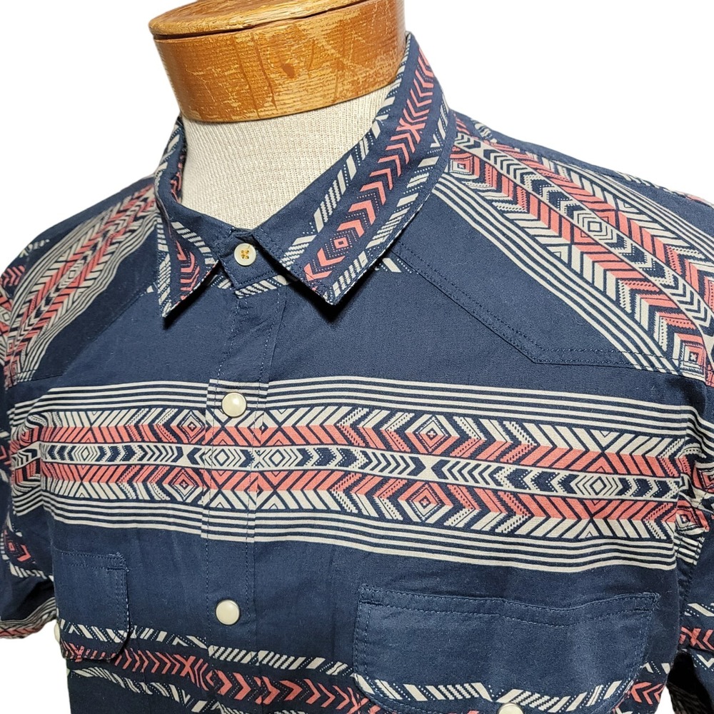 Lucky Brand Mens Aztec Print Western Pearl Snap Short Sleeve Shirt Size XL BL